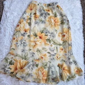 Y2K Alfred Dunner yellow blue green floral ruffle midi skirt spring Easter sz 8